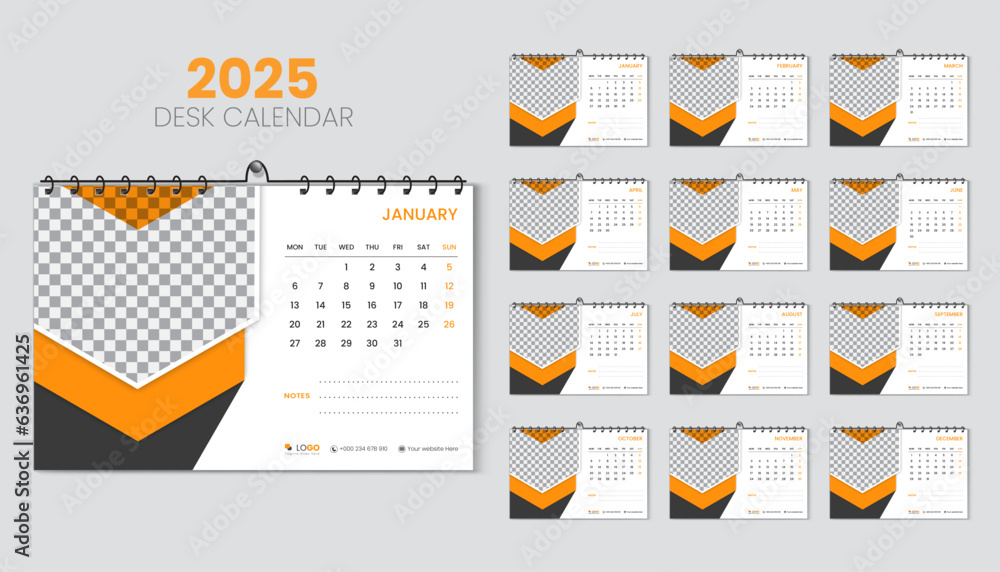 Desk calendar 2025 planner and corporate design template set, Annual