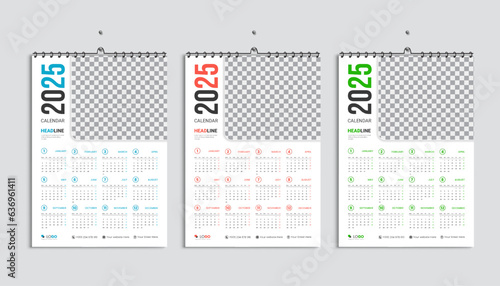 Wall calendar 2025 design template, week starting from Monday. Clean, elegant template schedule planner, abstract gradient color luxury concept, perfect use in home school college and office
