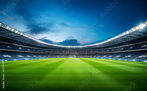 Large football stadium with blue sky background.
