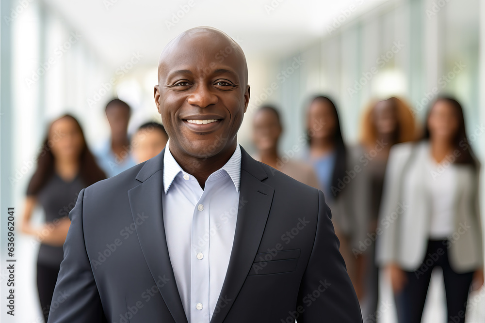 portrait of a black businessman with blurry group in the background, ai generated portrait of a black businessman with blurry group in the background, ai generated