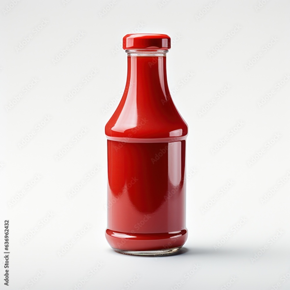 Glass bottle with ketchup without label . isolate on white background