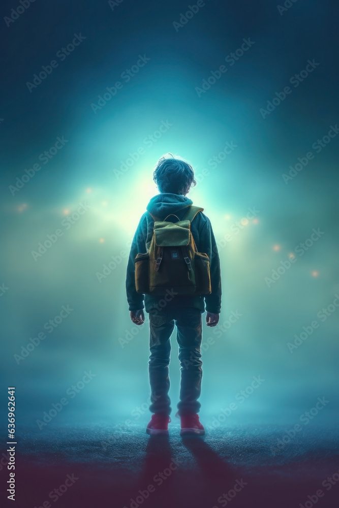 Naklejka premium young pre-teen boy going to school. 