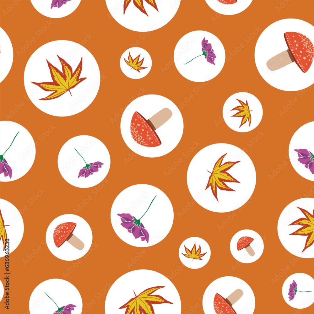 Autumn plants and mushrooms seamless pattern Autumn plants and mushrooms seamless pattern