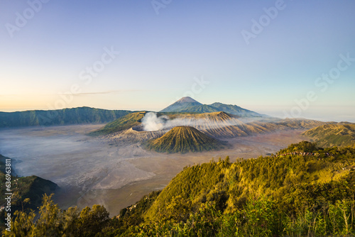 Mount Bromo volcano at sunrise  the magnificent view of Mt. Bromo  located in Bromo Tengger Semeru National Park  East Java  Indonesia