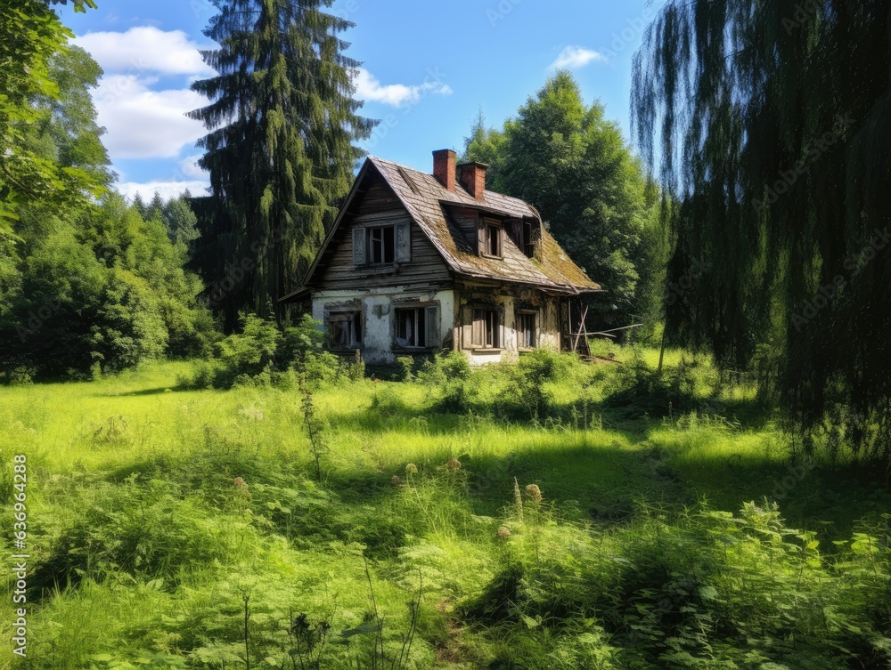 A small log cabin in the forest. A small log cabin in the forest.