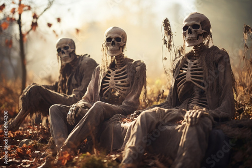 Eerie Skeletons Resting in a Haunting Graveyard