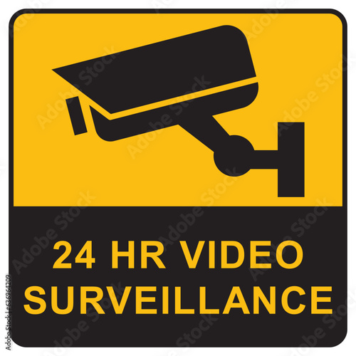 Security camera icon, video surveillance, cctv sign. Yellow square indicating camera operation. 24 hours monitoring, safety home protection system. Fixed CCTV, Security Camera Icon Vector.	
