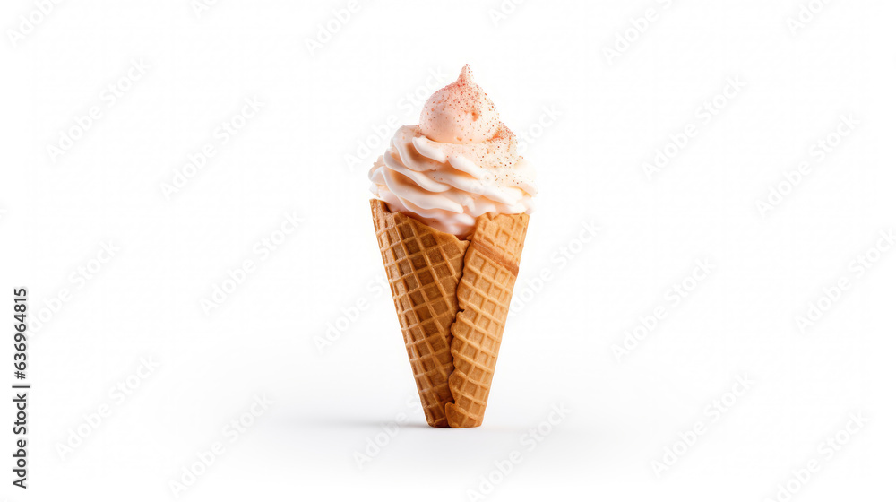 An ice cream cone isolated on a white background. Studio photography. Diffuse lighting. Delicious sweet food. Snacks. Waffle cone. Comfort food. An ice cream cone isolated on a white background. Studio photography. Diffuse lighting. Delicious sweet food. Snacks. Waffle cone. Comfort food.