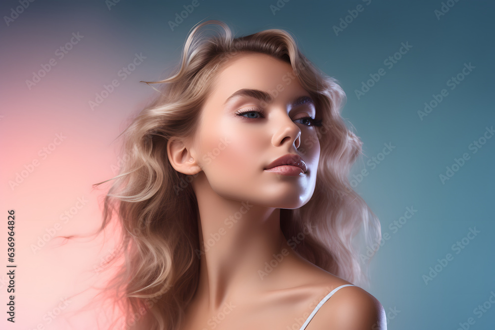 model gesicht hautpflege natürlich close up gesichtsbehandlung freudig jung weich glänzend stahlend blick haar perfekt portrait - generative ai model gesicht hautpflege natürlich close up gesichtsbehandlung freudig jung weich glänzend stahlend blick haar perfekt portrait - generative ai