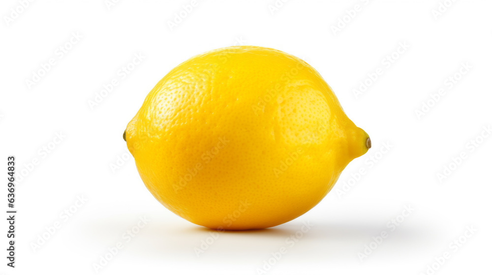 A lemon isolated on a white background. Stem. Leaf. Studio photography. Ripe. Washed fruit. Fresh produce. Diffuse lighting. A lemon isolated on a white background. Stem. Leaf. Studio photography. Ripe. Washed fruit. Fresh produce. Diffuse lighting.