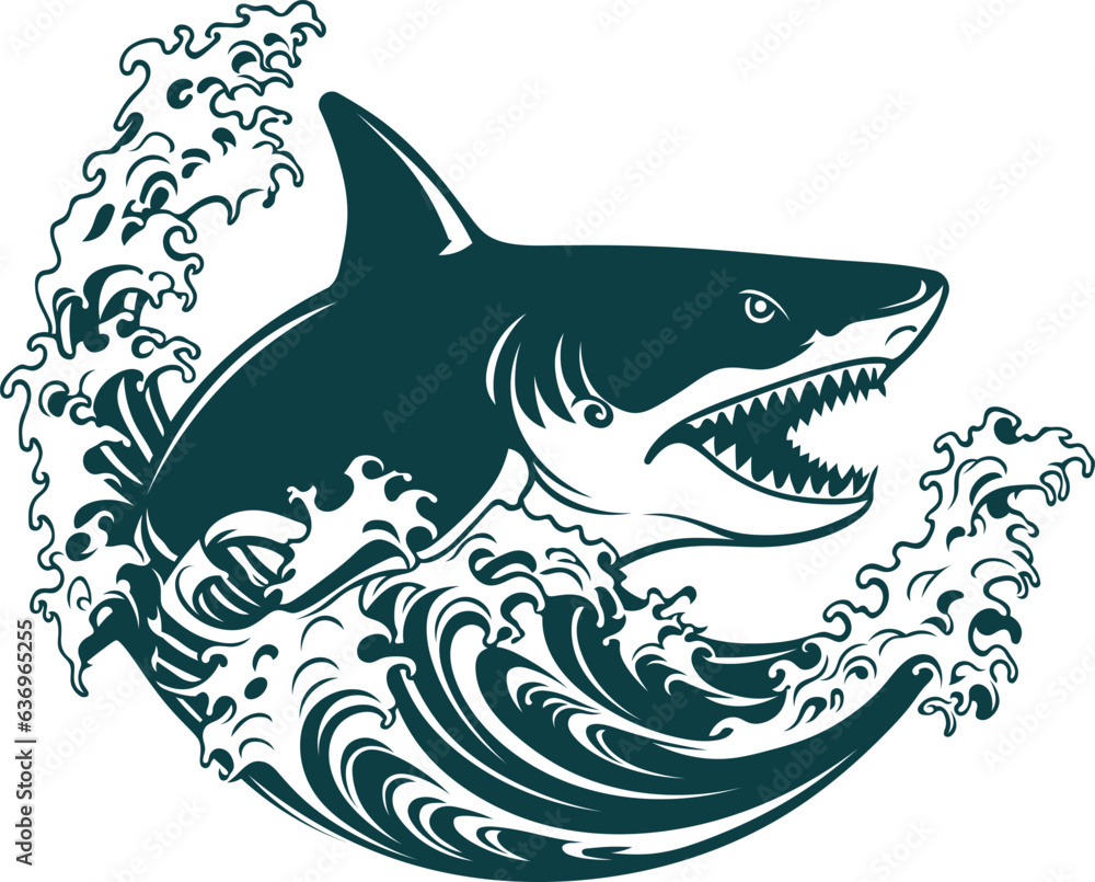 Fototapeta premium Abstract Shark Tattoo Silhouette with Wave Accent 