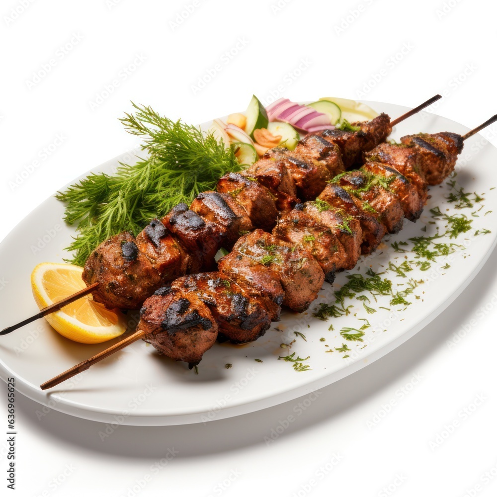 Kebabs on a plate isolate on a white background