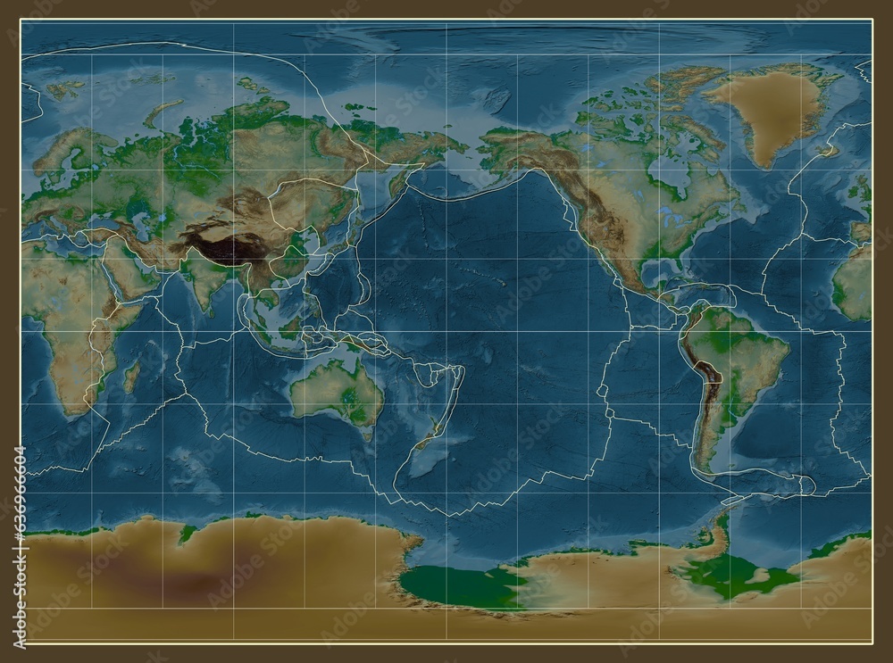 Tectonic plates. Physical. Miller Cylindrical projection 180