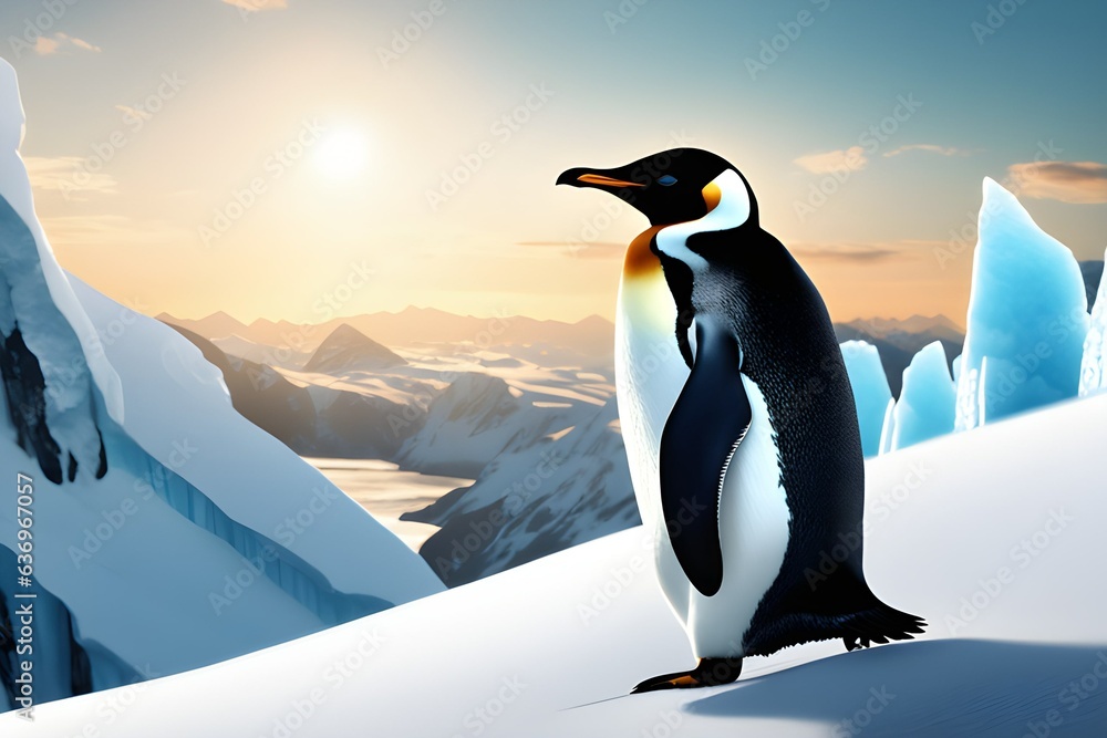 Fototapeta premium A picture of a penguin standing on a glacier in the polar region