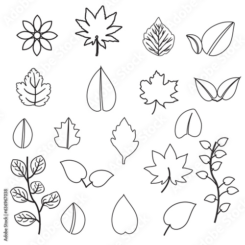 leaf line icon set vector