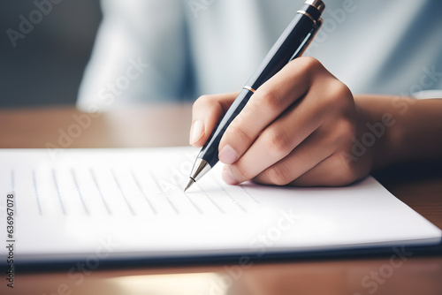 A left-handed person writing with a pen add copy space