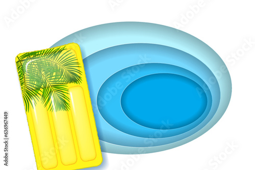 Summer beach layered poster. Layered background and inflatable float mattress. Vector illustration