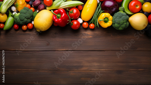Colorful Aisle of Fresh Fruits and Vegetables in a Farmers Market, wide banner with copy space area  