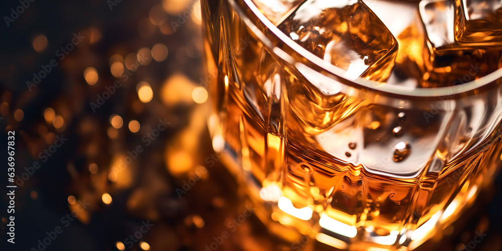 A glass of whiskey on the rocks, capturing the refined essence of a sophisticated drink.