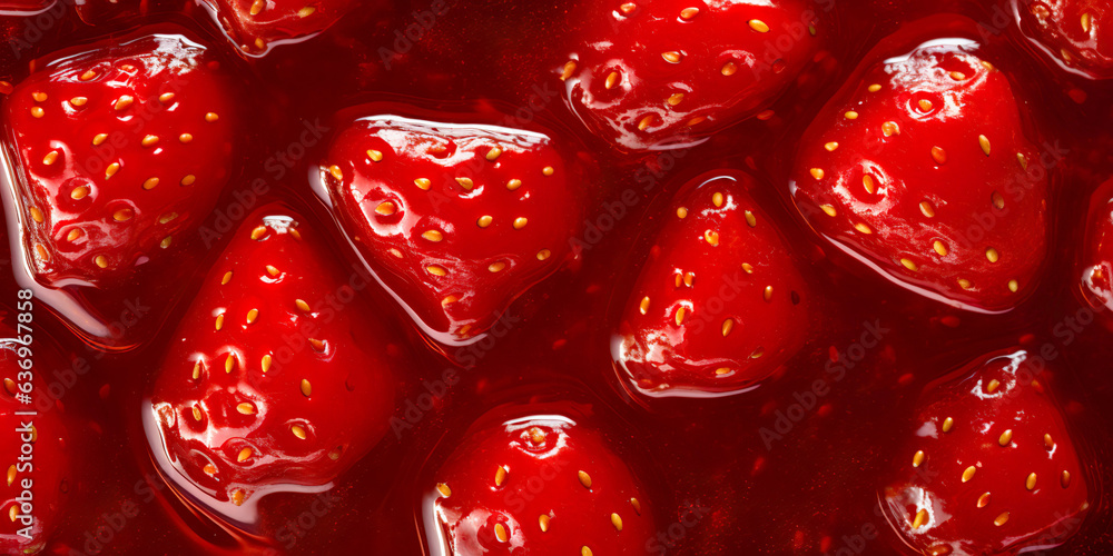 A refreshing and vibrant texture of strawberry compote, perfect for a summer day.