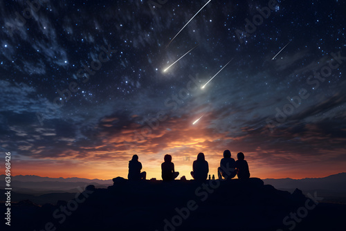 A group of friends gathered under a meteor shower photo