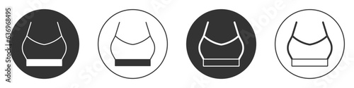 Black Female crop top icon isolated on white background. Undershirt. Circle button. Vector