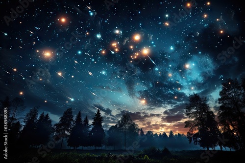 Breathtaking scene of a meteor shower illuminating the night sky © YouraPechkin