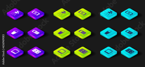 Set Retro tv, Online play video, Paper glass with straw, Cinema ticket, and Tripod icon. Vector