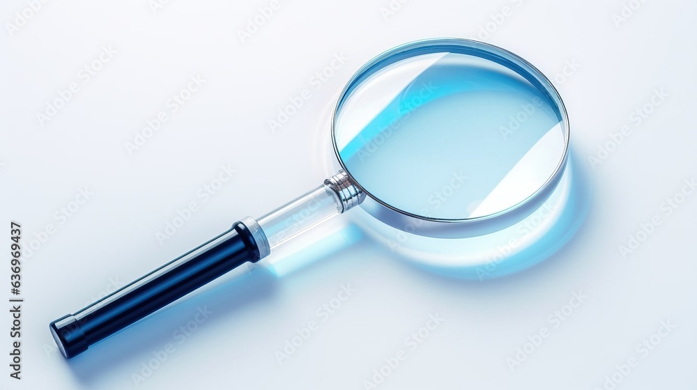 Magnifying glass on a white background. Created using Generative AI technology. Magnifying glass on a white background. Created using Generative AI technology.
