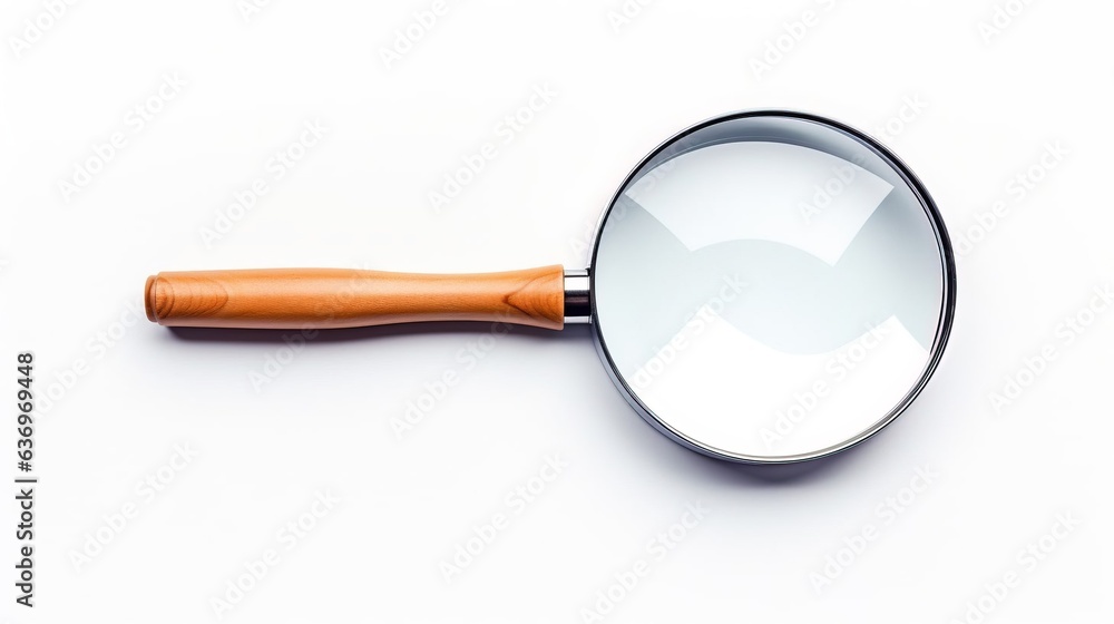 Magnifying glass on a white background. Created using Generative AI technology. Magnifying glass on a white background. Created using Generative AI technology.