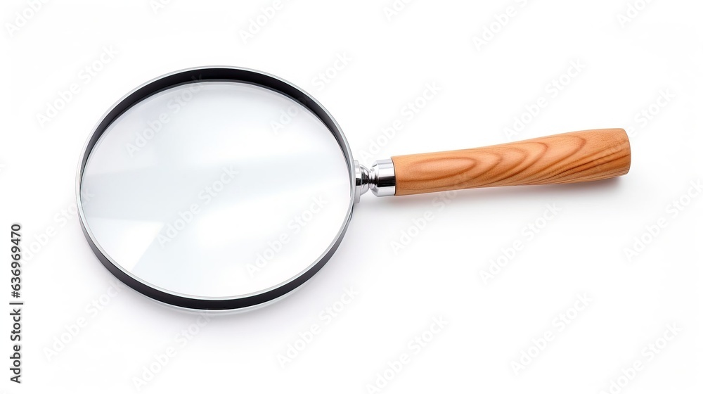 Magnifying glass on a white background. Created using Generative AI technology. Magnifying glass on a white background. Created using Generative AI technology.