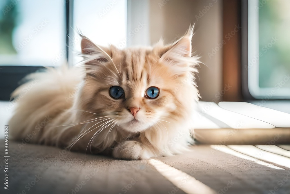 A cute cat on window. generated by AI tool A cute cat on window. generated by AI tool
