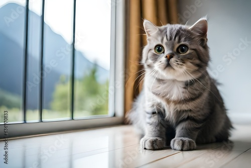 A cute cat on window. generated by AI tool