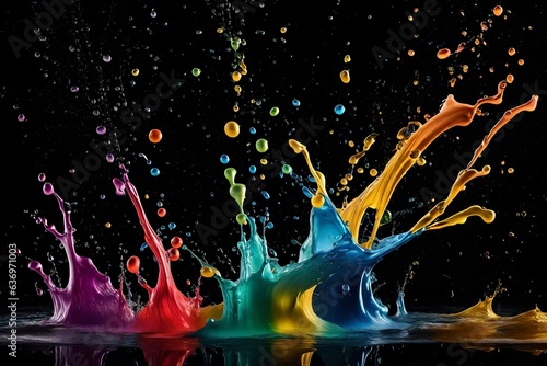 colorful water splash on black background. generated by AI tool