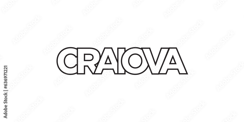 Craiova in the Romania emblem. The design features a geometric style, vector illustration with bold typography in a modern font. The graphic slogan lettering. Craiova in the Romania emblem. The design features a geometric style, vector illustration with bold typography in a modern font. The graphic slogan lettering.