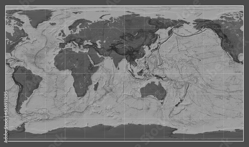 World map. Bilevel. Patterson Cylindrical projection. Meridian  90 east