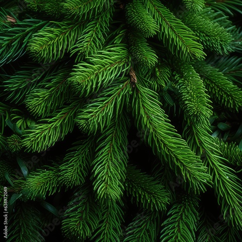 Christmas tree branches. Festive Xmas border of green branch of pine. generative ai