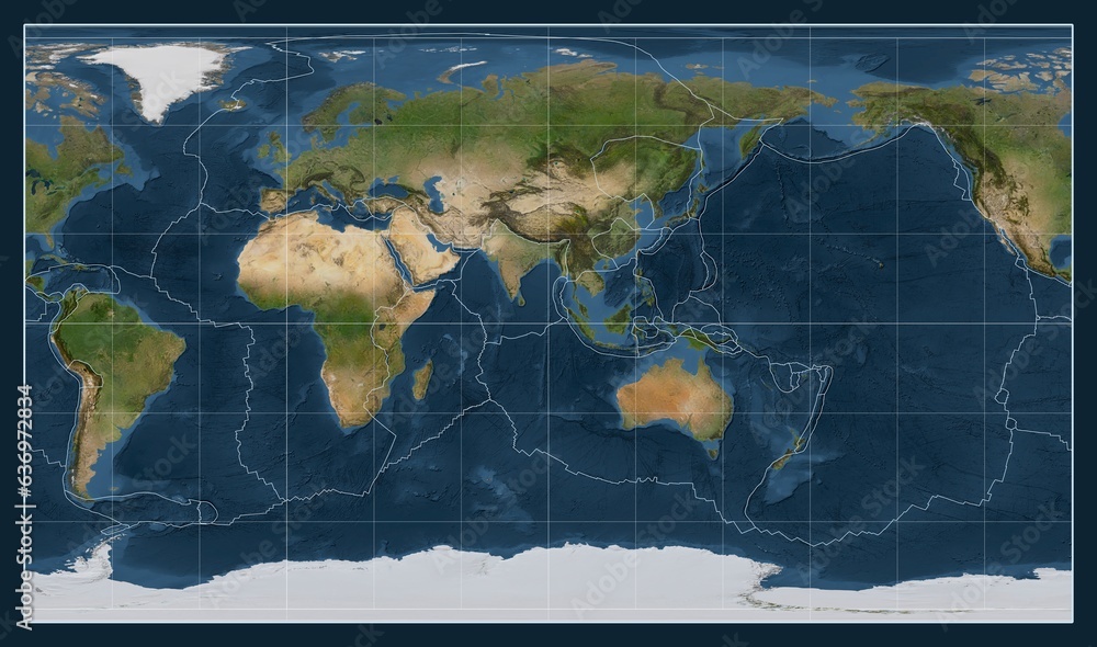 Tectonic plates. Satellite. Patterson Cylindrical projection 90 east