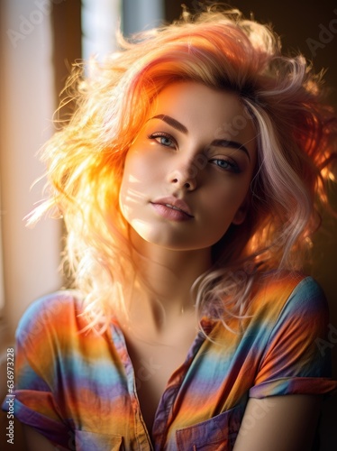 Portrait shot with sunlight, beautiful woman neutral emotion © Pixel Palette