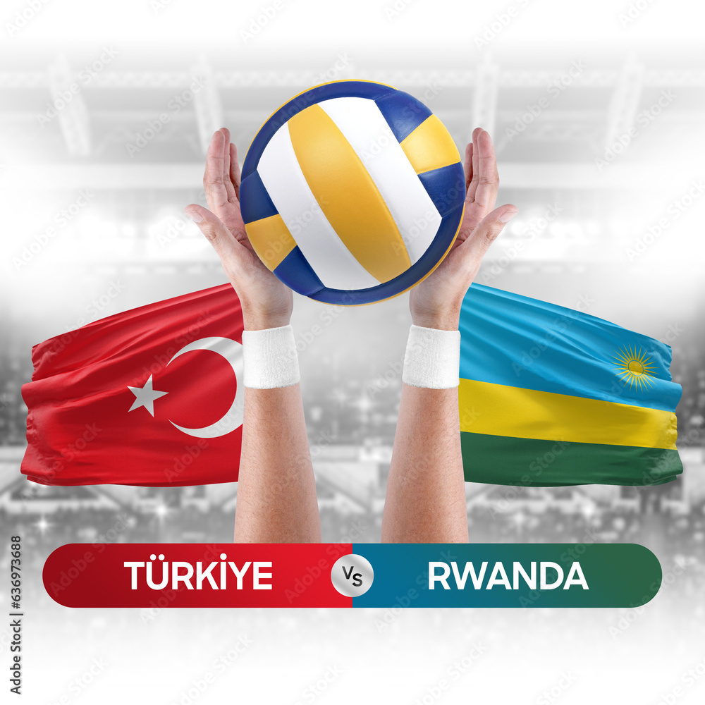 Turkiye vs Rwanda national teams volleyball volley ball match competition concept.