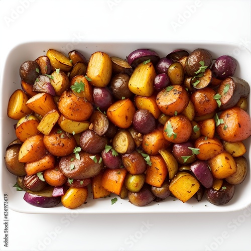 roasted potatoes with meat and vegetables