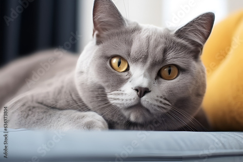 British shorthair cat close-up portrait, generative ai