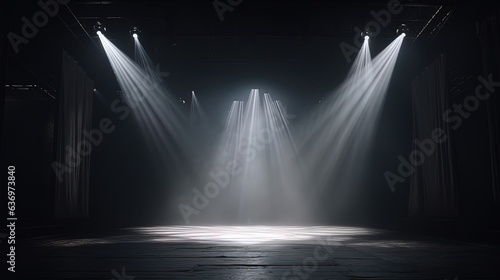 White light is focused on the center stage, generated by AI