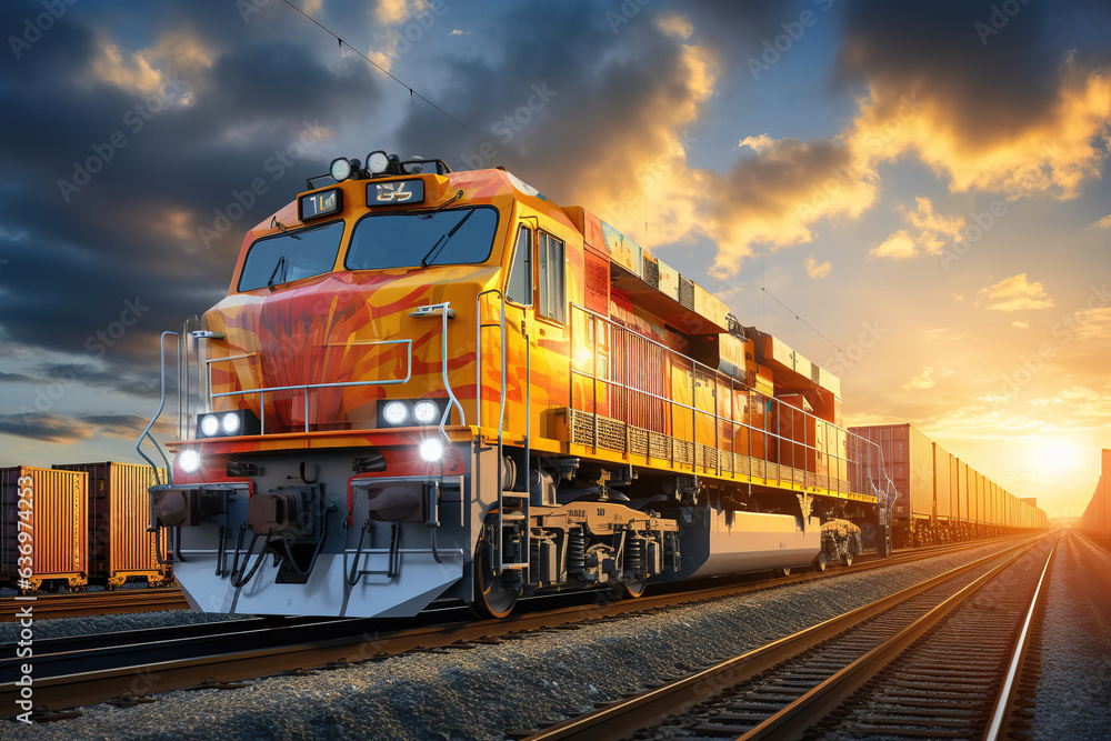 Global business of container shipping trains and truck for business logistics concepts, air cargo, rail transport and sea shipping, global order online - obrazy, fototapety, plakaty 