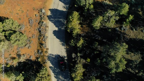 Wallpaper Mural Aerial Top View Of Off-Road Vehicle Moving On Road, Drone Flying Forward Over Landscape - Bishop, California Torontodigital.ca