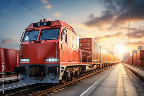 Global business of container shipping trains and truck for business logistics concepts, air cargo, rail transport and sea shipping, global order online