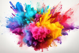 colorful vibrant rainbow holi paint color powder explosion with bright colors isolated white background