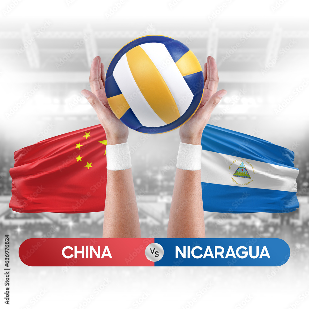 China vs Nicaragua national teams volleyball volley ball match competition concept.