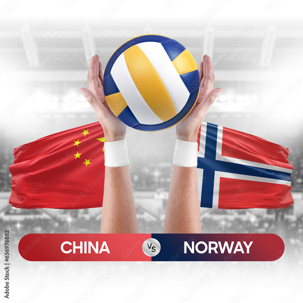 China vs Norway national teams volleyball volley ball match competition concept.