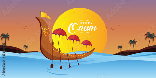 Happy Onam Festival, rowing a snake boat at 'Onam' festival in Kerala, India.
Mahabali or Maveli, Kerala old king. He is coming for every year. happy Onam celebration. vector illustration design